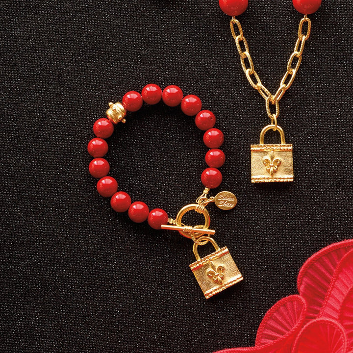 Monticello Red Coral Fleur De Lis Bracelet - Monticello Shop