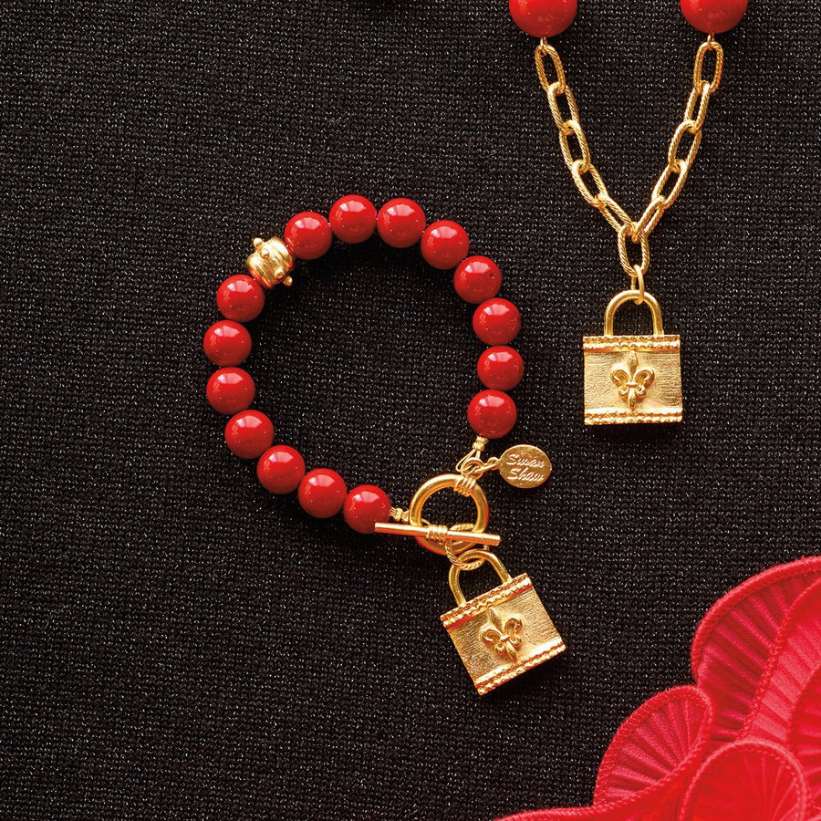 Monticello Red Coral Fleur De Lis Bracelet - Monticello Shop