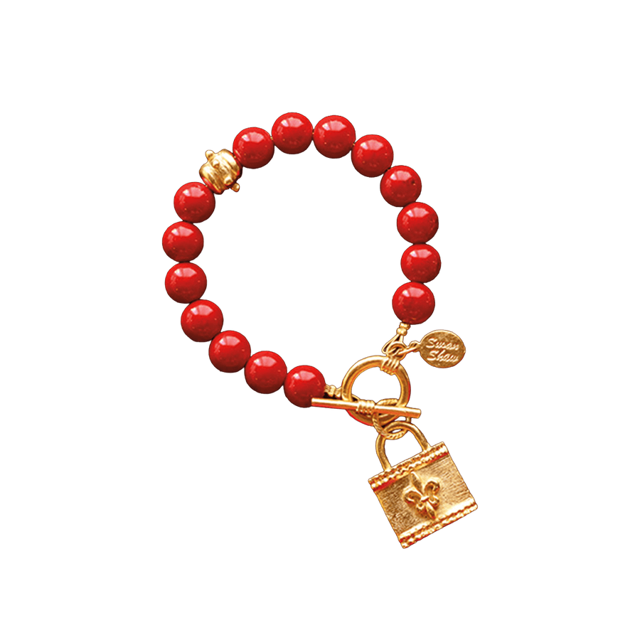 Monticello Red Coral Fleur De Lis Bracelet - Monticello Shop