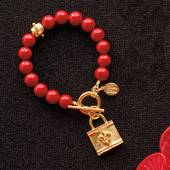 Monticello Red Coral Fleur De Lis Bracelet - Monticello Shop