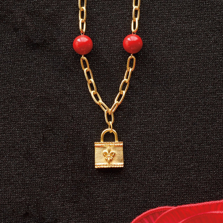 Monticello Red Coral Fleur De Lis Necklace - Monticello Shop