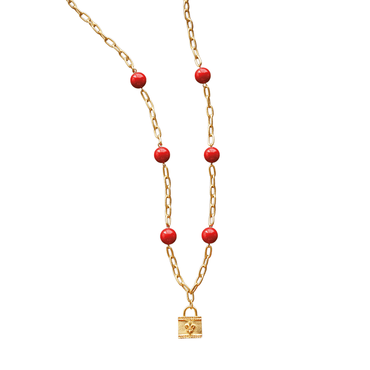 Monticello Red Coral Fleur De Lis Necklace - Monticello Shop