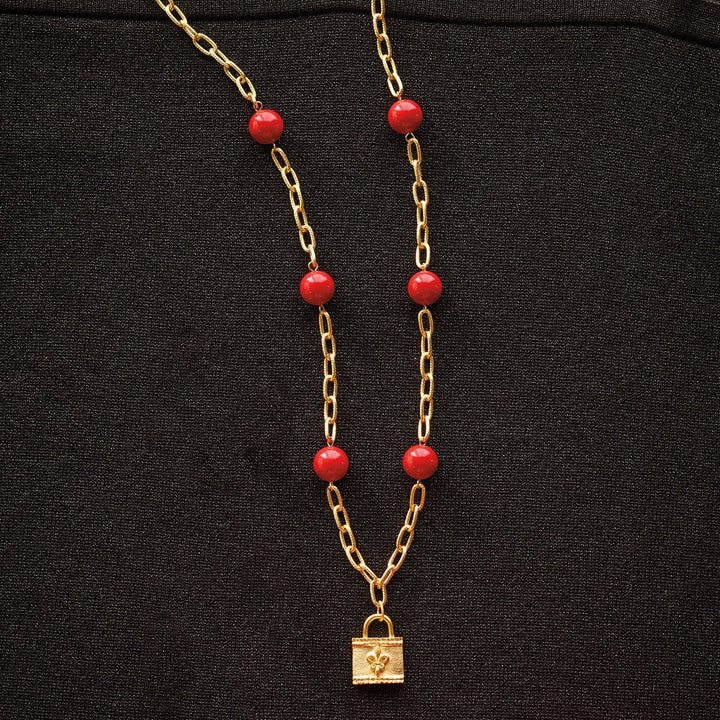 Monticello Red Coral Fleur De Lis Necklace - Monticello Shop