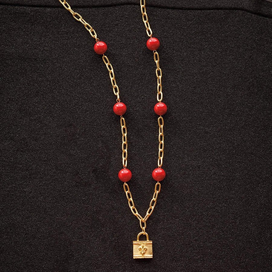 Monticello Red Coral Fleur De Lis Necklace - Monticello Shop