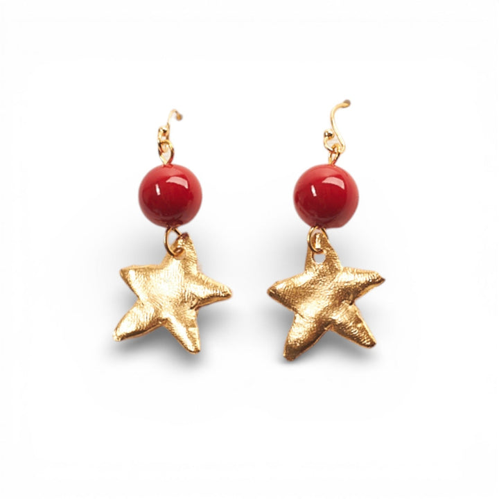 Monticello Red Coral Star Earrings - Monticello Shop
