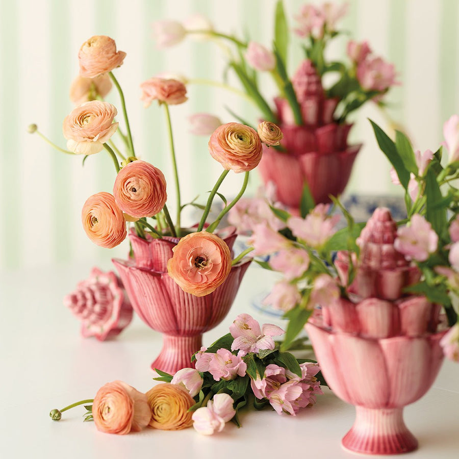 Pink Ceramic Artichoke Tulipiere with flowers - Monticello Shop