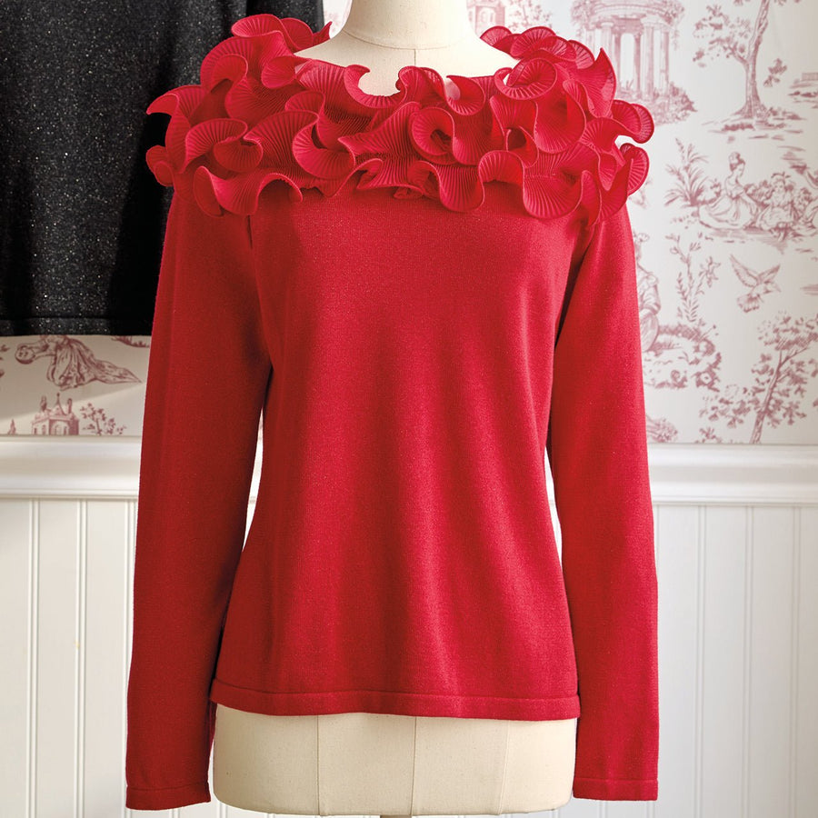 Ruffled Top Red Sweater - Monticello Shop