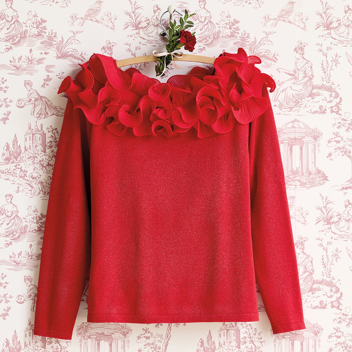 Ruffled Top Red Sweater – Monticello Shop