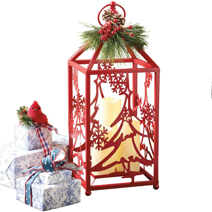 Tree & Snowflake Red Lantern - Monticello Shop