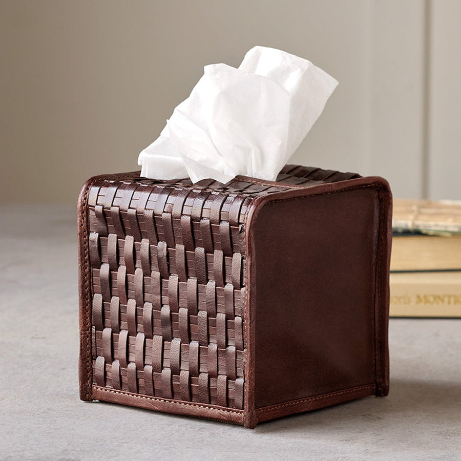 Woven Leather Tissue Box Cover - Monticello Shop