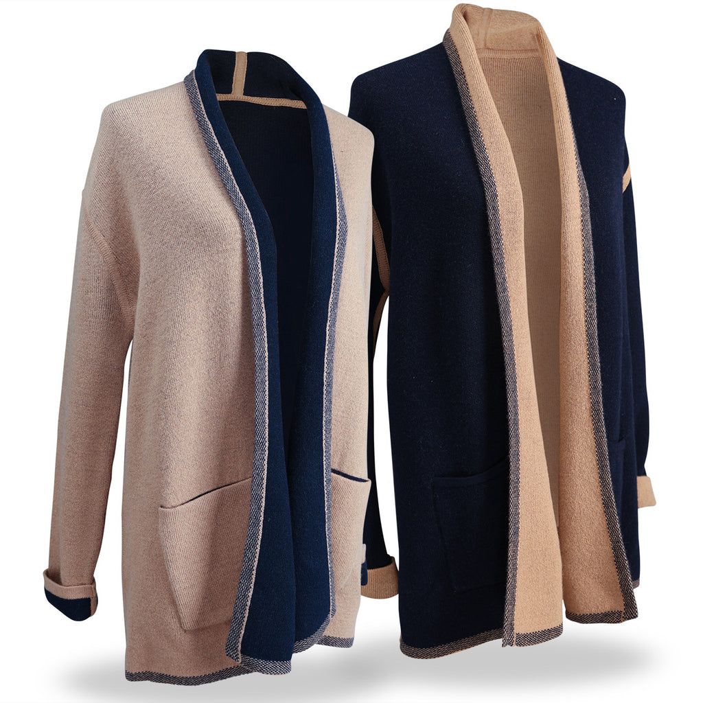 Navy & Camel Reversible Cardigan