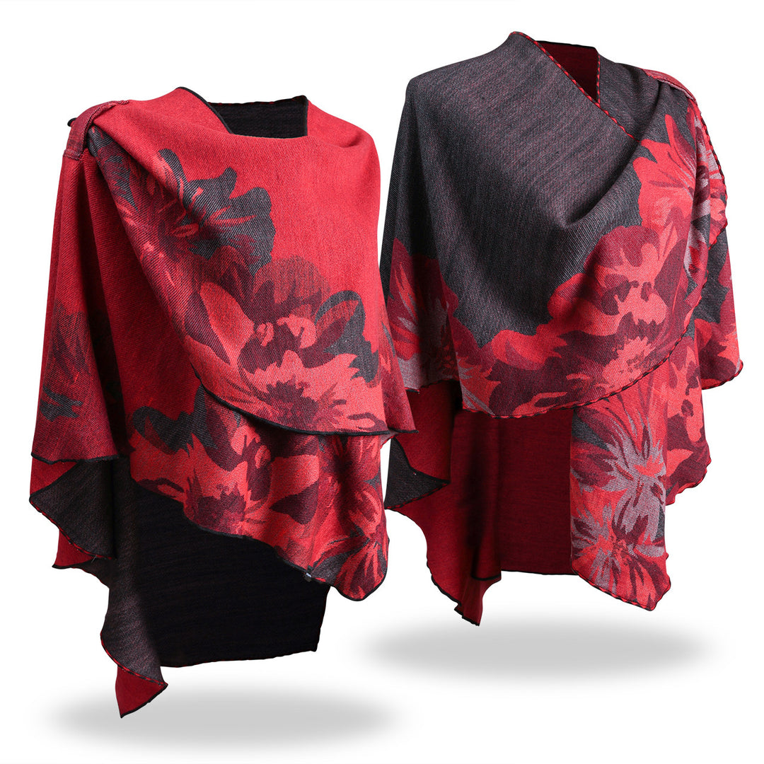 Reversible Red and Black Floral Wrap