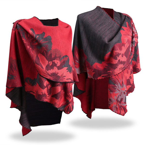 Dark Navy Red Floral Quilted Shawl Wrap with deals Pockets