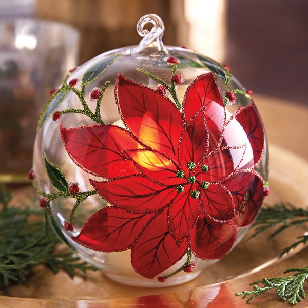 Poinsettia Flickering Candle Light Ornament - Monticello Shop