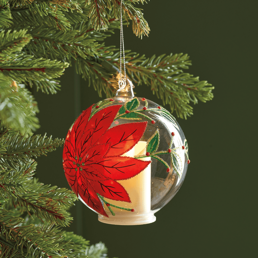 Poinsettia Flickering Candle Light Ornament - Monticello Shop